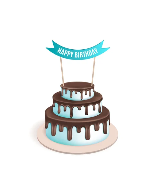 Gâteau vectoriel 3D réaliste anniversaire avec scintillant — Image vectorielle