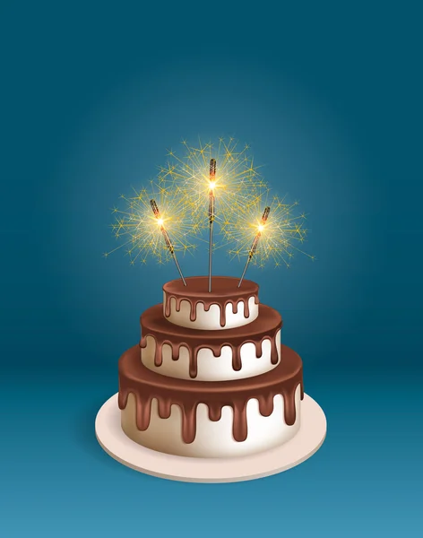 Doğum günü gerçekçi 3d vektör pastası ile maytap