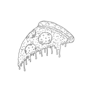 Pizza biberli peynir erime ile vektör el çizilmiş kroki.