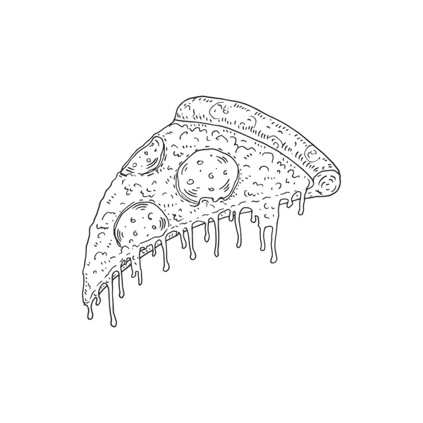 Pizza biberli peynir erime ile vektör el çizilmiş kroki. — Stok Vektör