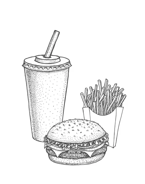 Conjunto de comida rápida dibujada a mano . — Archivo Imágenes Vectoriales