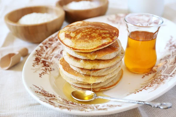 Pancake with rice milk and rice flour and ingredients — Stock Photo, Image