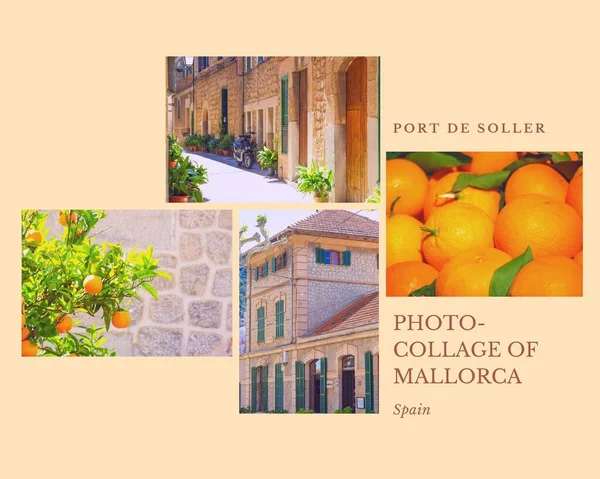 İspanya, Soller Limanı 'ndaki şehrin portakal meyveli kolajı