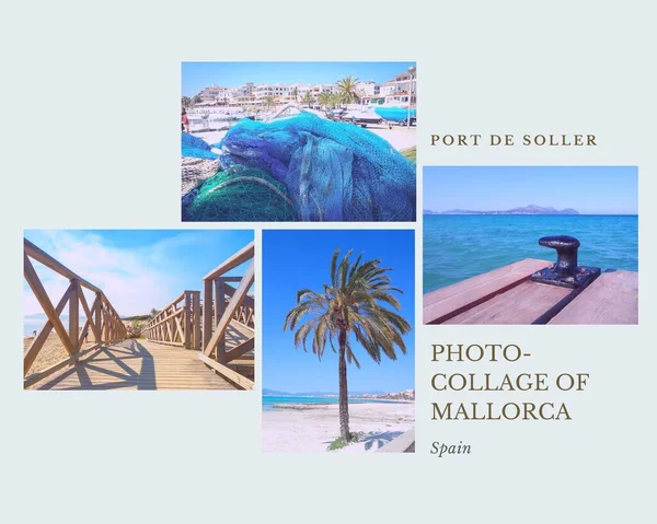 İspanya-Balear Adaları 'ndaki Mayorka plajında yaz fotoğrafı kolajı