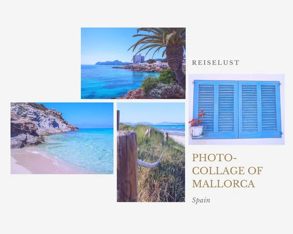 İspanya-Balear Adaları 'ndaki Mayorka plajında yaz fotoğrafı kolajı