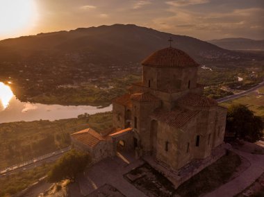 Aerial view of the Jvari Monastery which is sixth-century Georgian Orthodox monastery near Mtskheta in eastern Georgia. UNESCO World Heritage site clipart