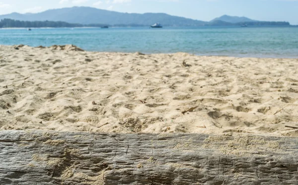 Tropikal plaj arka plan ile ahşap — Stok fotoğraf