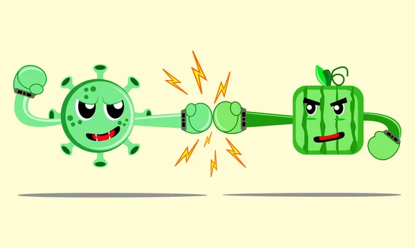 Illustration Vector Graphic Cartoon Character Boxing Fight Fruit Virus — Stock Vector