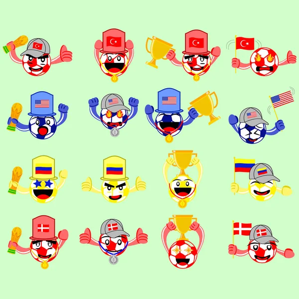 Ilustración Vector Gráfico Personaje Dibujos Animados Conjunto Iconos Jugadores Fútbol — Vector de stock