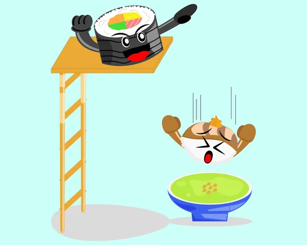 Ilustração Vetor Gráfico Personagem Cartoon Comida Japonesa Sushi Faz Salto —  Vetores de Stock