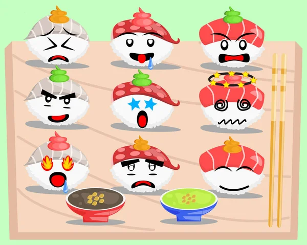Illustration Vector Graphic Cartoon Character Japanese Food Sushi Set Tuna — Stock Vector