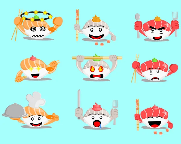 Illustration Vector Graphic Cartoon Character Japanese Food Sushi Set Fresh — Stock Vector