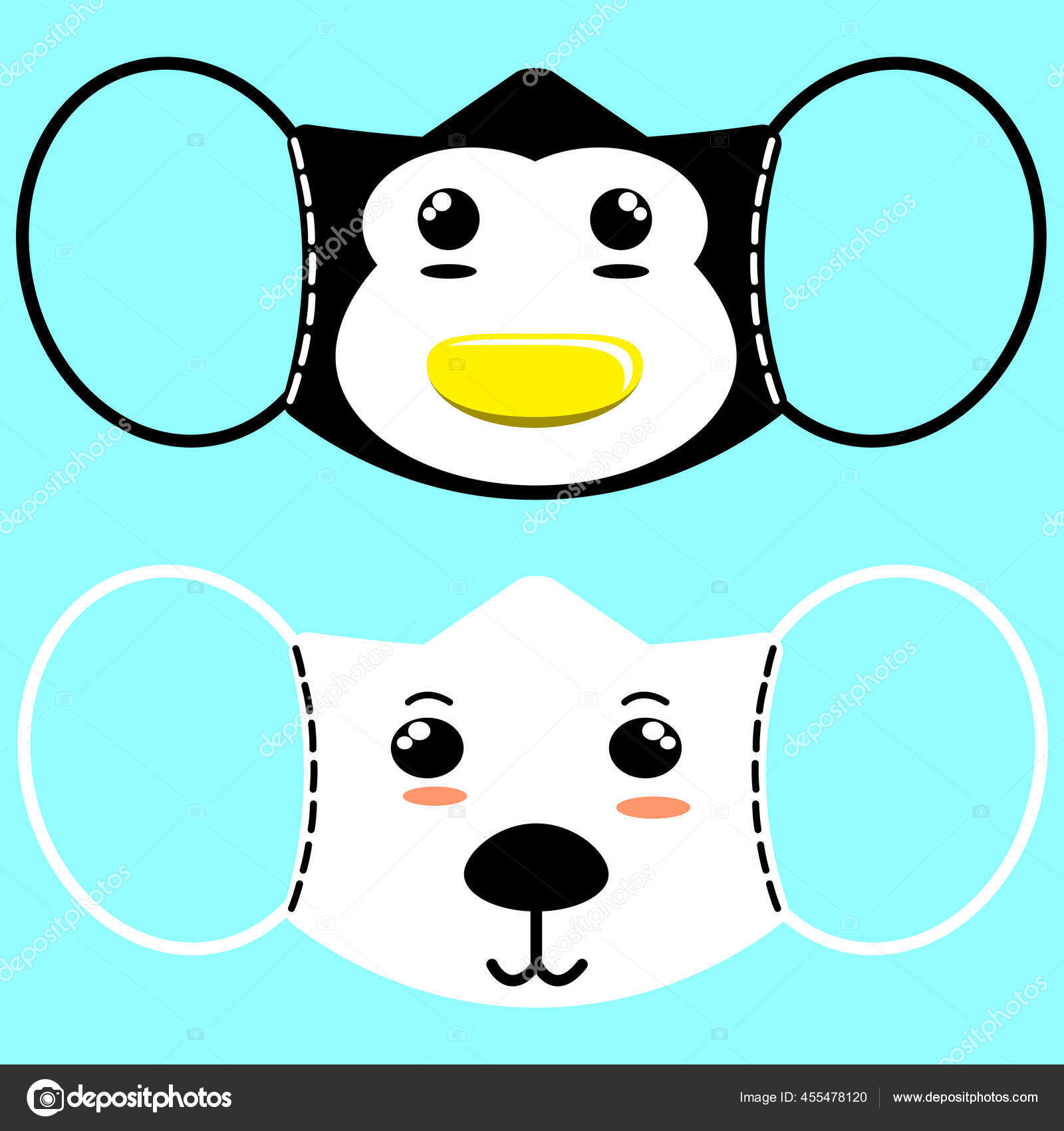 Ilustrasi Karakter Kartun Grafis Dari Topeng Dengan Wajah Binatang Penguin Stok Vektor El Qman 455478120