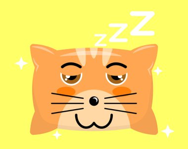 Kedi desenli yastığın çizim vektörü çizgi film karakteri. Şirin kedi deseni çocuk yastıkları için mükemmel.