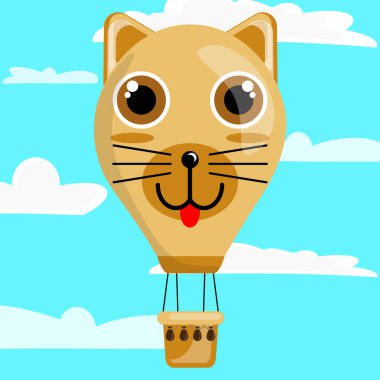 Hava balonu desenli kahverengi köpeğin çizim vektörü çizgi film karakteri. Çocukların sıcak hava balonu oyuncakları için uygun.