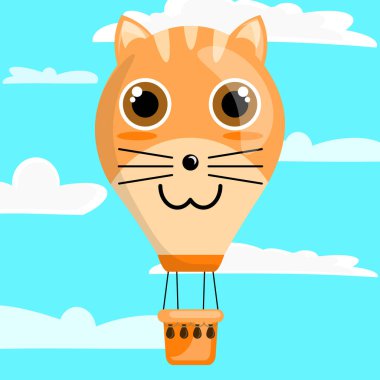 Kedi şekilli hava balonunun çizim vektörü çizgi film karakteri. Çocukların sıcak hava balonu oyuncakları için uygun.