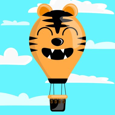 Kaplan desenli hava balonunun çizim vektörü çizgi film karakteri. Çocukların sıcak hava balonu oyuncakları için uygun.