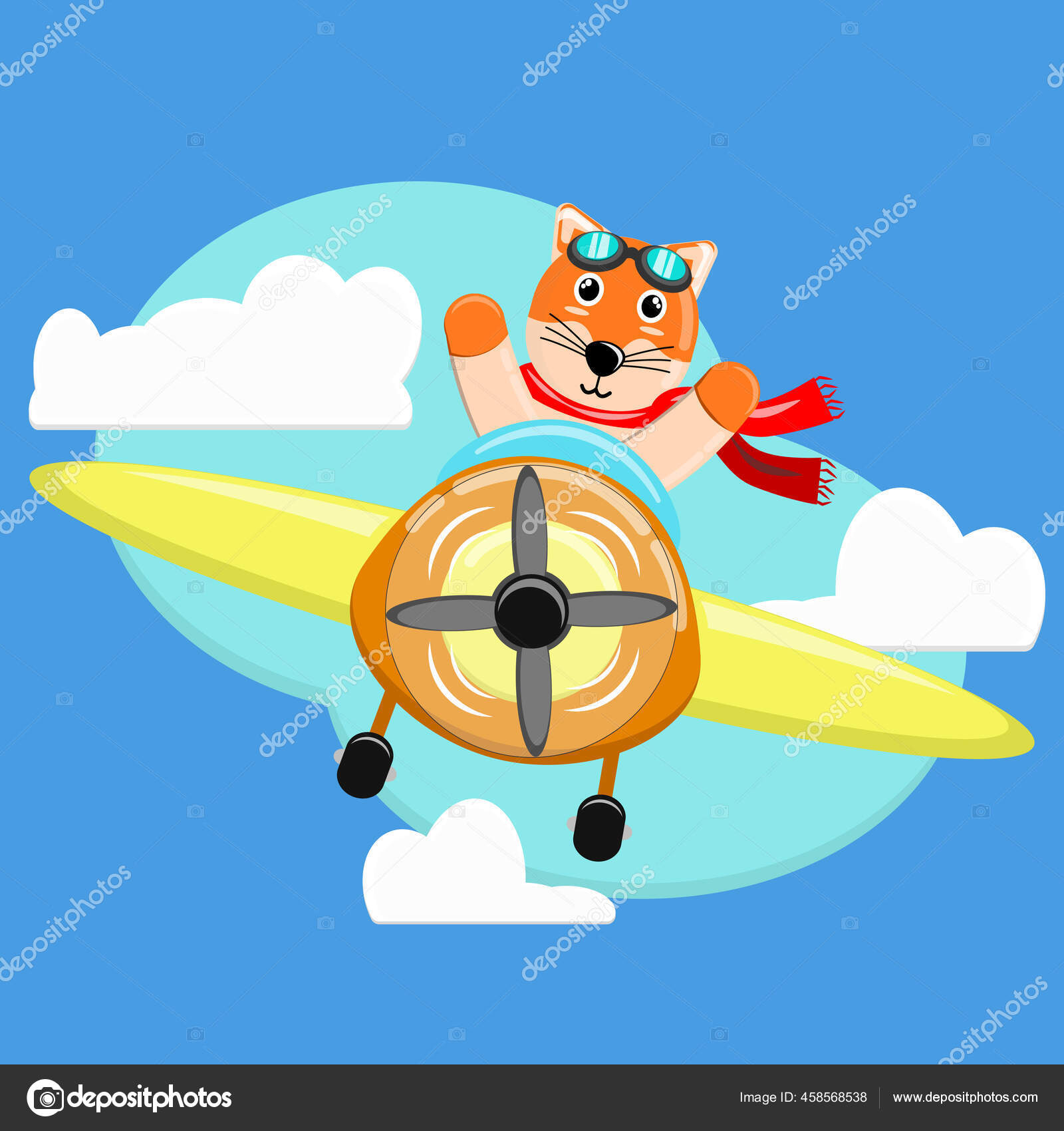 Ilustrasi Vektor Grafis Karakter Kartun Lucu Fox Pilot Penerbangan Dengan Stok Vektor El Qman 458568538