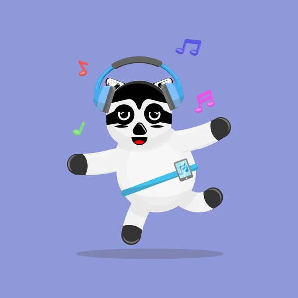 Menina panda bonito dos desenhos animados com fones de ouvido ouve