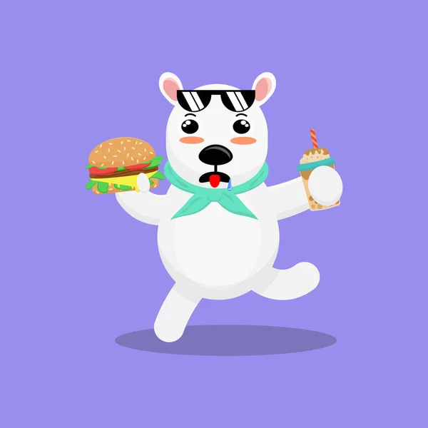 Εικονογράφηση Διάνυσμα Γραφικά Κινούμενα Σχέδια Χαριτωμένο Πολική Αρκούδα Τρώει Burger — Διανυσματικό Αρχείο