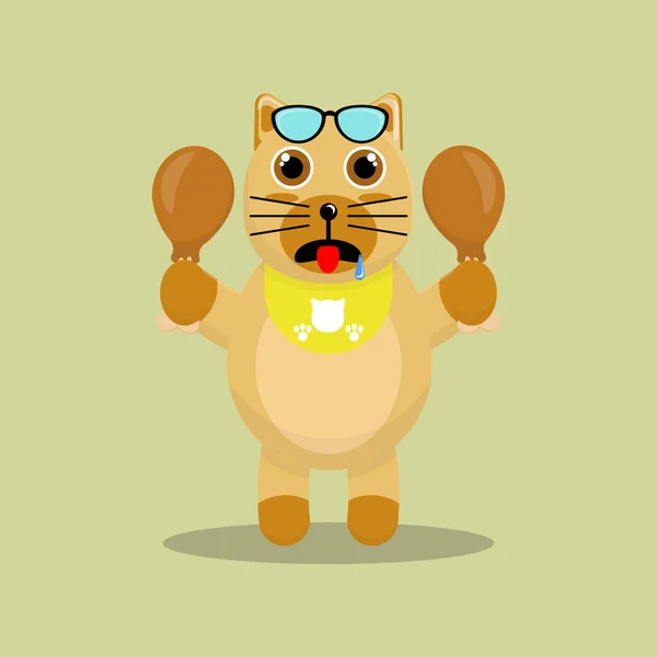 Illustration Vector Graphic Cartoon Cute Brown Dog Eating Roast Chicken — Stock Vector