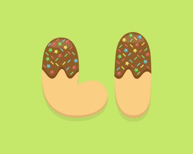 Tatlı çikolatalı donut şeklinde L alfabesi harfinin çizim vektör karikatürü. Çizgi film, basit modern tasarım. Yiyecek ve çocuk ürünleri tasarımı için uygun