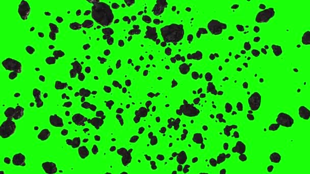 Flyger genom asteroider på en grön bakgrund. Space animation kan användas för videoredigering eller som bakgrund eller skärmsläckare för presentationer — Stockvideo