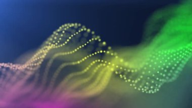 çok renkli parçacıklar dalgalar gibi yakın çekimde hareket eder ve kenarları bulanıklaşır. Tasarım ve sunum için arkaplan olarak kullanılır