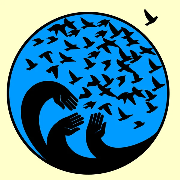 Mains, oiseaux en deuil . — Image vectorielle