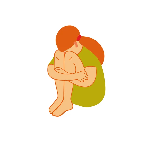 Triste chica sentado — Vector de stock