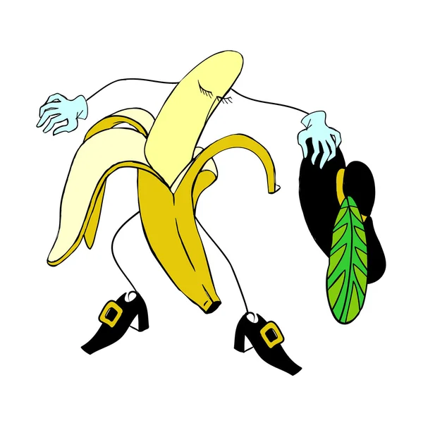 Humain et Cartoon banane personnage vecteur — Image vectorielle