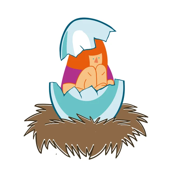 Girl in an eggshell in the nest — Stock Vector