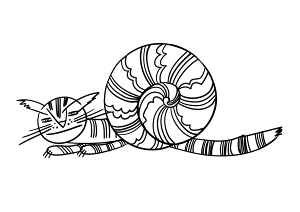 달팽이 재미 있는 만화 고양이. — 스톡 벡터