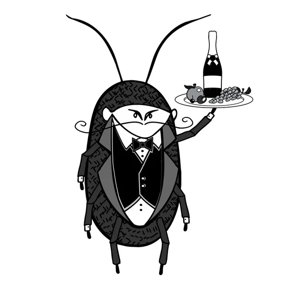 Σερβιτόρος κατσαρίδα. Ένα φιλόξενο χαρακτήρα στυλιζαρισμένα σερβιτόρος κρατώντας πιατέλα — Διανυσματικό Αρχείο