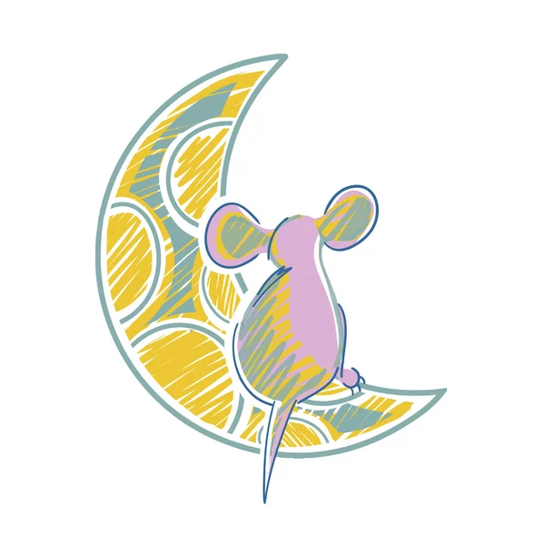 Ratón de dibujos animados retro a mano alzada con queso . — Vector de stock