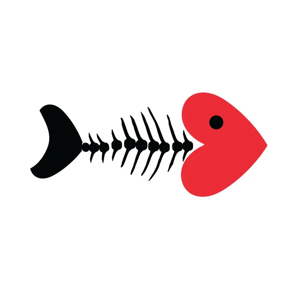Coeur et poisson squelette osseux symbole vectoriel icône logo design . — Image vectorielle