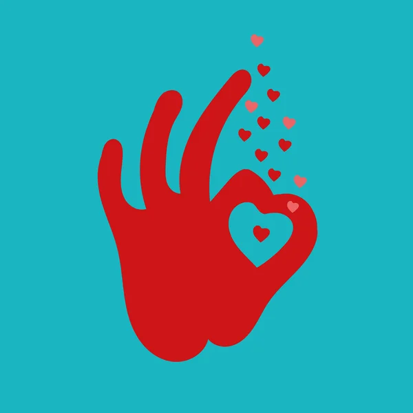 OK signo de mano con corazón — Vector de stock