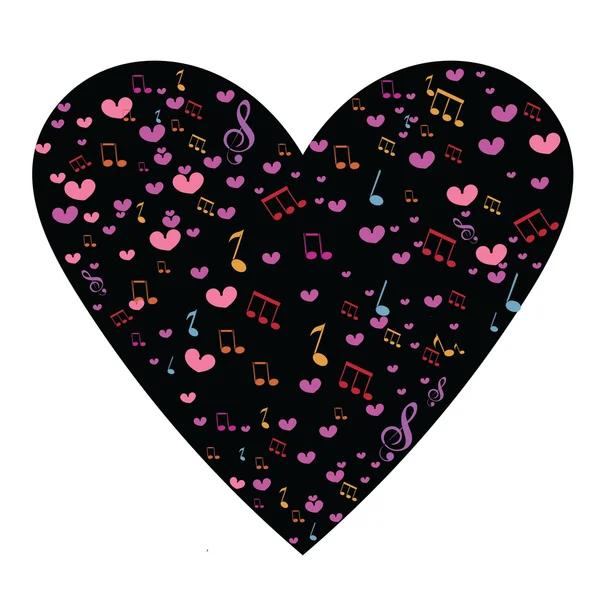 Valentine's day background with hearts and notes. Black background — Stock Vector