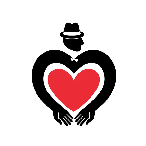 Homme stylisé avec une icône de coeur. Plan Rencontre Serieuse . — Image vectorielle