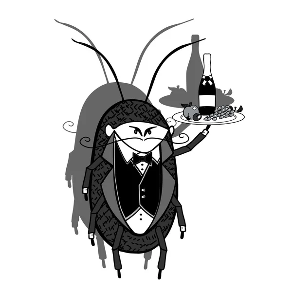 Σερβιτόρος κατσαρίδα. Εικονογράφηση διάνυσμα χαριτωμένο αστείο το χρώμα — Διανυσματικό Αρχείο