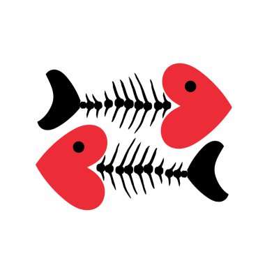 Kalp ve balık iskelet simge vektör simgesi logo tasarım kemik.