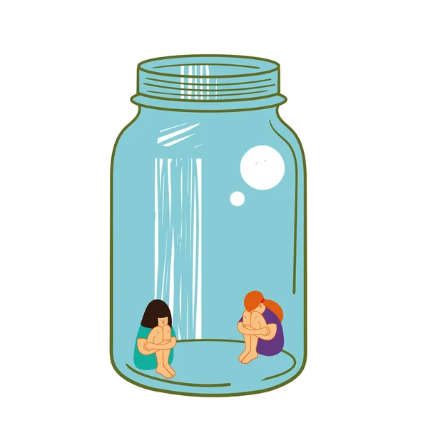 Duas meninas em um frasco de vidro — Vetor de Stock