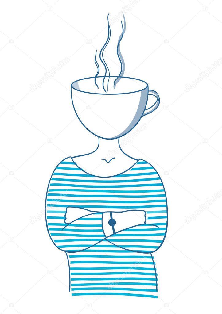 Mug of tea. Girl with a mug of tea instead of a head.