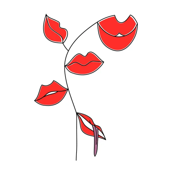 Een stel vrouwenlippen. Lippen van verschillende vormen op de steel. Vectorillustratie. — Stockvector