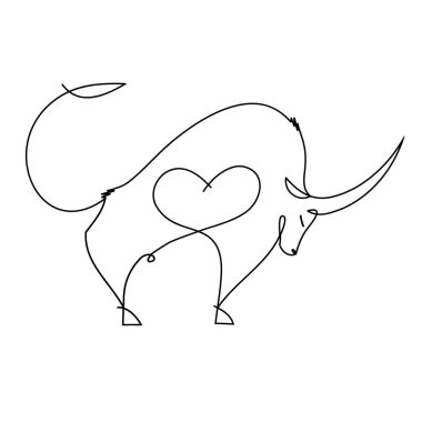 Devamlı çizilen bir çizimin kalbi olan boğa, Büyük Bufalo sembolü. Boğa vektör simgesi beyaz arkaplanda izole edildi. Vahşi boğa logosu şablon maskotu, simge.