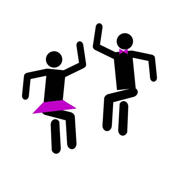 Щасливі Чоловіки Жінки Танцюють Стрибають Піднімають Піктограму Людські Силуети Диско — стоковий вектор