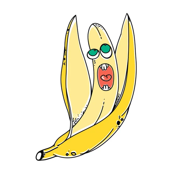 香蕉卡通片香蕉惊恐地尖叫着 说有人要吃它 素食相关主题的有趣例证也可用于T恤衫的设计 — 图库矢量图片