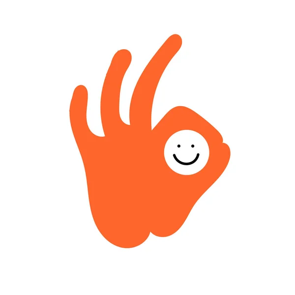 Ett Leende Ansikte Hand Silhouette Hand Gesture Godkänn Eller Okej — Stock vektor