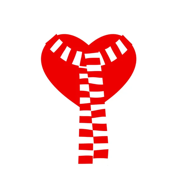 Sıcak bir eşarpta kalp. Kalp ikonu. Kırmızı Kalp Düz Tasarım Simgesi. Beyaz arka planda izole edilmiş bir kalp. — Stok Vektör