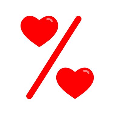 Aşk yüzdesi. Vektör kırmızı kalp simgeleri. Yüzde kırmızı Web Düz simgesi 